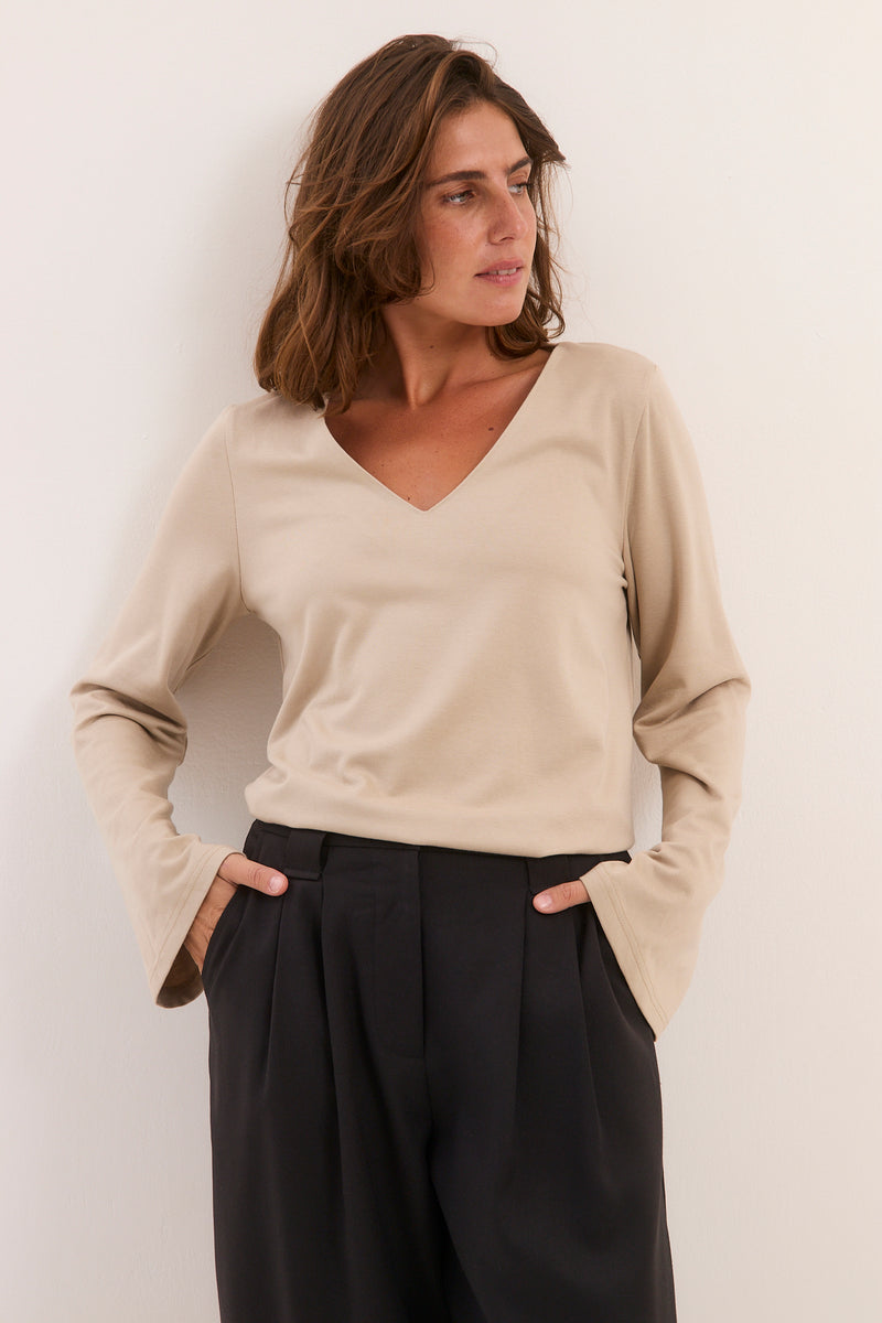 חולצת גפן שרוול ארוך ירוק זית